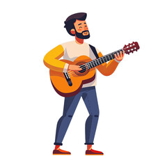 Young man playing guitar flat design illustration