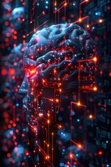 conceptual digital photograph showcasing a detailed image of a humans head and brain.