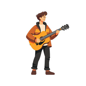 recommend clip art: Young man playing guitar flat design illustration