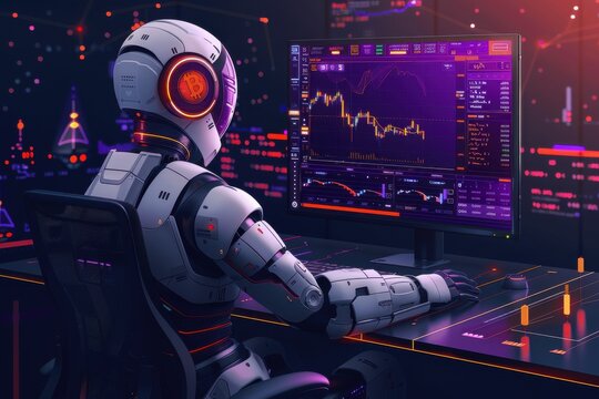 The robot appears to be focused on the screen