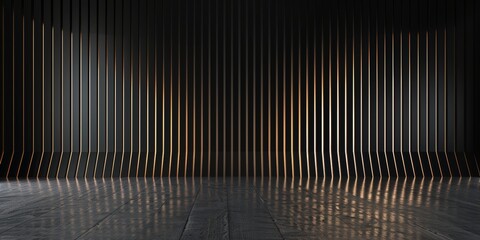 An abstract image of gold and black slats with a smooth reflective surface