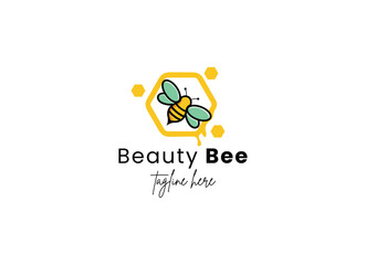Colorful beauty bee logo design, cute bee logo design illustration