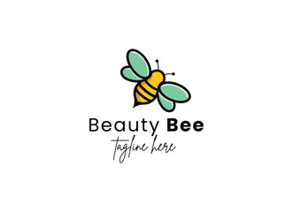 Colorful beauty bee logo design, cute bee logo design illustration