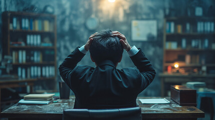 頭を抱えるビジネスマンの後ろ姿