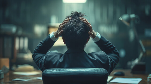 頭を抱えるビジネスマンの後ろ姿