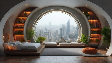 Bedroom of the future - futuristic sleeping quarters - futuristic city