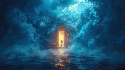 Obraz premium An open door leading to an alternate dimension symbolizes the embarkation into untrodden creative frontiers.