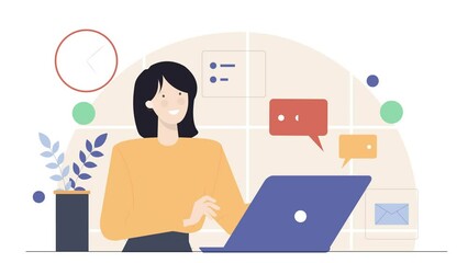 a career woman working illustration business animated video - Powered by Adobe