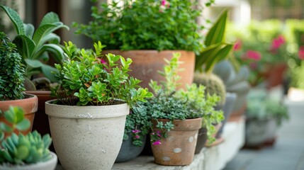Outdoor potted green plants