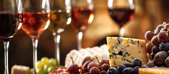 Wine and cheese offered for a casual gathering at a bar or restaurant.