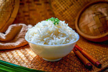 Cooked rice or cooked white rice, asian food 