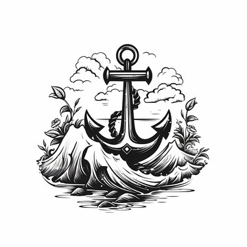 recommend clip art: anchor logo silhouette black and white background