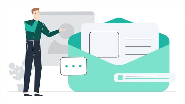 a man with big envelop illustration and letter business animated video