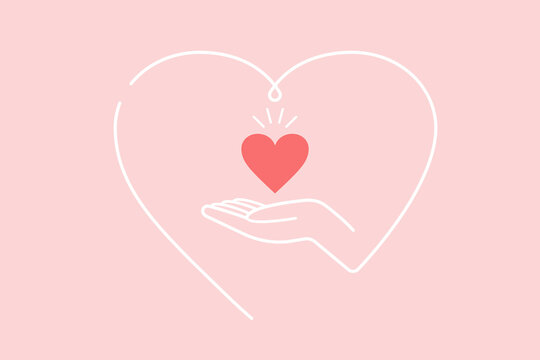 recommend clip art: ハートと手の線画のイラスト