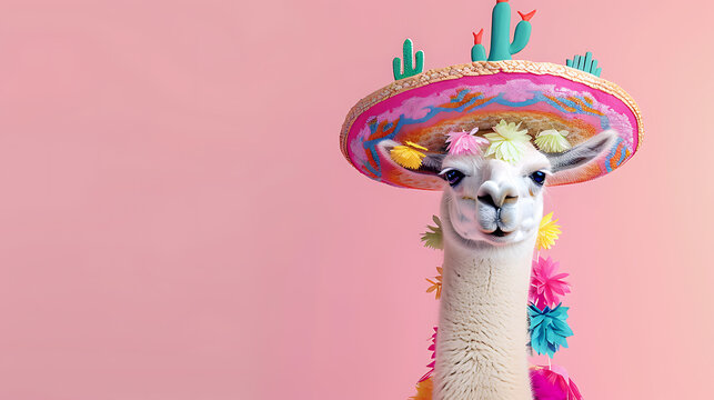 cute face llama on pastel background