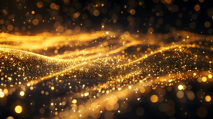 Obraz premium Abstract background shining golden floor ground particles stars dust. Futuristic glittering in space on black background. 