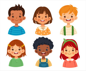 Avatars collection of children. Cute faces of different nationalities boys and girls © CoolFinger101