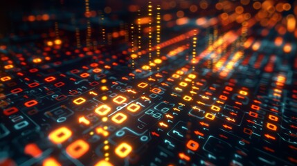 Obraz premium An abstract technology background with binary code and vibrant colors on a black background. 