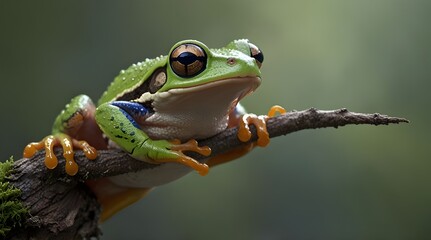 Obraz premium Tree frog flying frog laughing.generative.ai