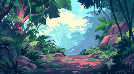 The jungle landscape tropical forest isolation background, Illustration