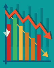 Downwardpointing arrows signaling a decline in financial markets.. Vector illustration