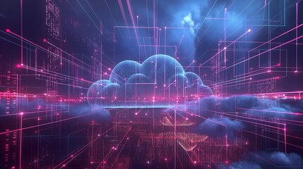 Obraz premium 1. Visualize a dynamic network diagram depicting the seamless integration of 5G wireless technology, high-speed internet, and cloud computing infrastructure, powering a vast array of online services