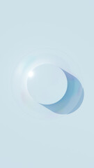 白い背景に円柱の台座とシャボン玉。太陽の光。俯瞰。3D（縦長）