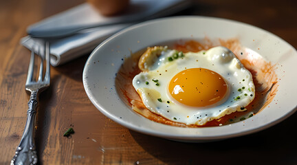 Watercolor Painting Of A Fried Egg A Plate
