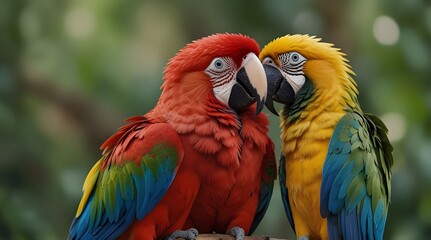 Fototapeta premium wo cute macaw birds in love.generative.ai