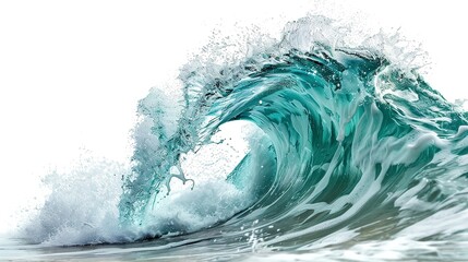 Dynamic teal water wave isolated on white background, capturing the essence of fluid motion and high detail in a vibrant splash. 