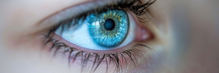 Fototapeta premium A close up photo of a blue eye with long eyelashes