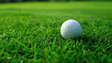 Obraz premium Golf ball placed on grass with room for writing