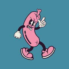 Retro character design of sausage