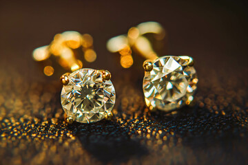 Fototapeta premium A pair of shiny diamond stud earrings