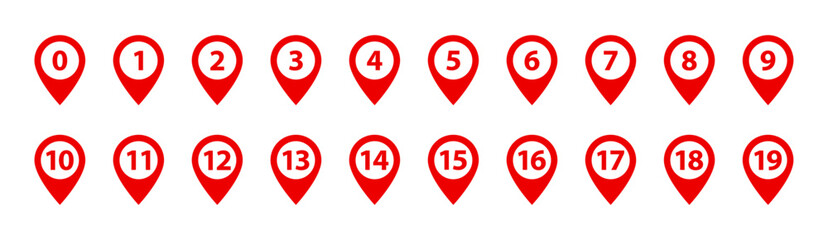 Location pin icon with number set