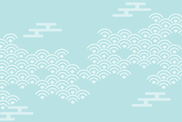 波紋　和柄　青　水彩　背景	