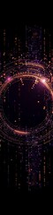 An abstract technology circle made with code in vibrant light on a black background. 
