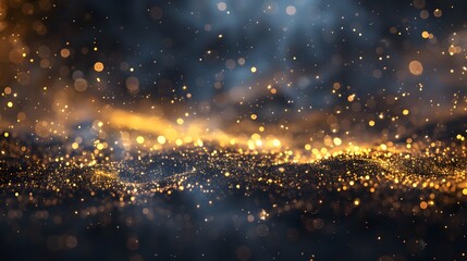 Naklejka premium Abstract background shining golden floor ground particles stars dust. Futuristic glittering in space on black background. 