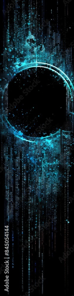 Wall mural an abstract technology circle made with computer code in blue and green on a black background.
