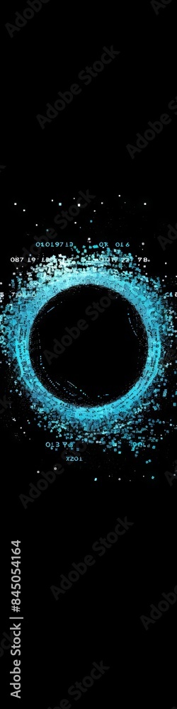 Wall mural an abstract technology circle made with computer code in blue and green on a black background.
