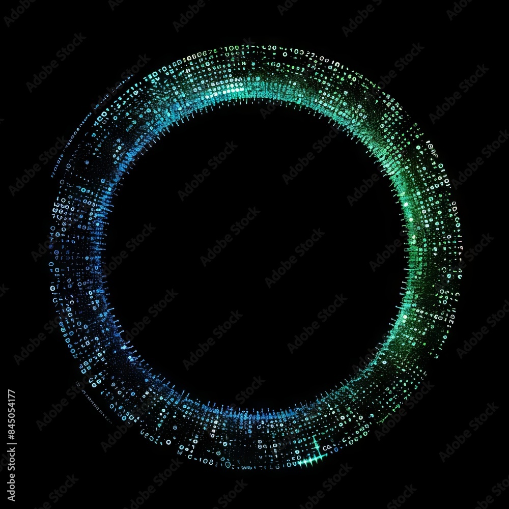 Canvas Prints an abstract technology circle made with computer code in blue and green on a black background.