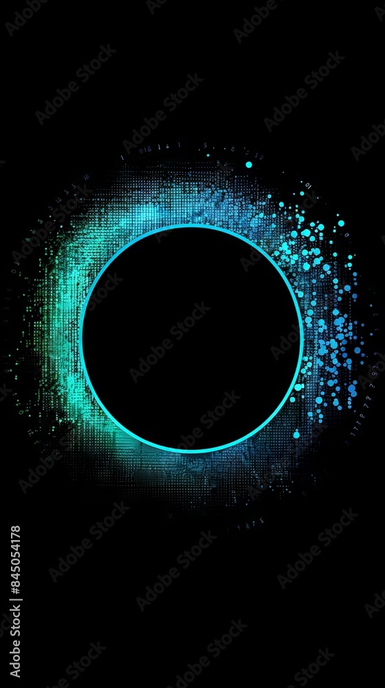 Wall mural an abstract technology circle made with computer code in blue and green on a black background.