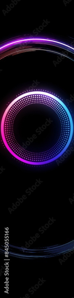 Wall mural an abstract technology circle with computer code in vibrant purple and blue on a black background.