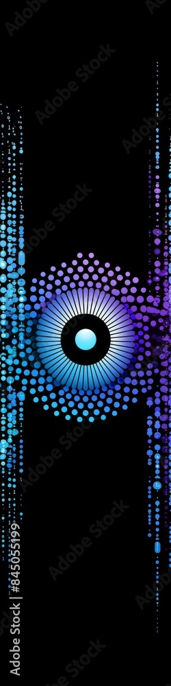 Wall mural an abstract technology circle with computer code in vibrant purple and blue on a black background.