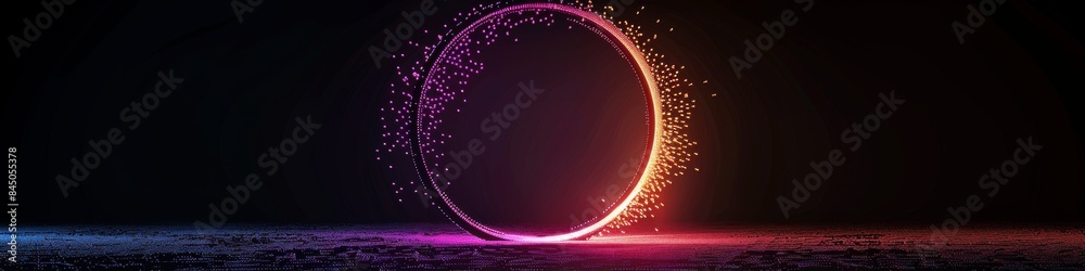 Wall mural an abstract technology circle with computer code in vibrant purple and blue on a black background.