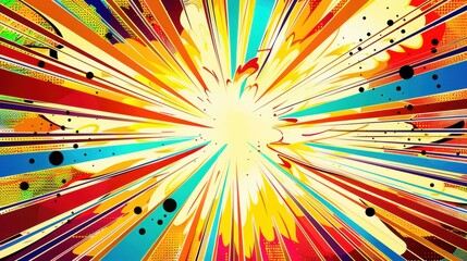 Fototapeta premium Bursting comic explosion with bright colors and dynamic lines