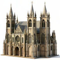 Fototapeta premium 3D Render of a Gothic cathedral, on isolated white background, Generative AI