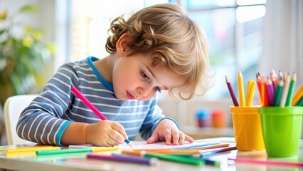 child is drawing by pens