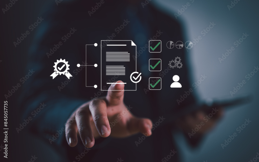 Poster Data analysis of document ai artificial intelligence process with technology processor to planning business information data, tech, network corporate concept.