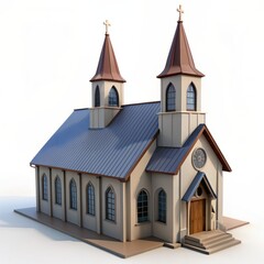 Fototapeta premium 3D Render of a Lutheran church, on isolated white background, Generative AI